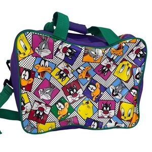 1993 Warner Bros. Looney Tunes All Over Print Character Messenger Tote Bag Strap